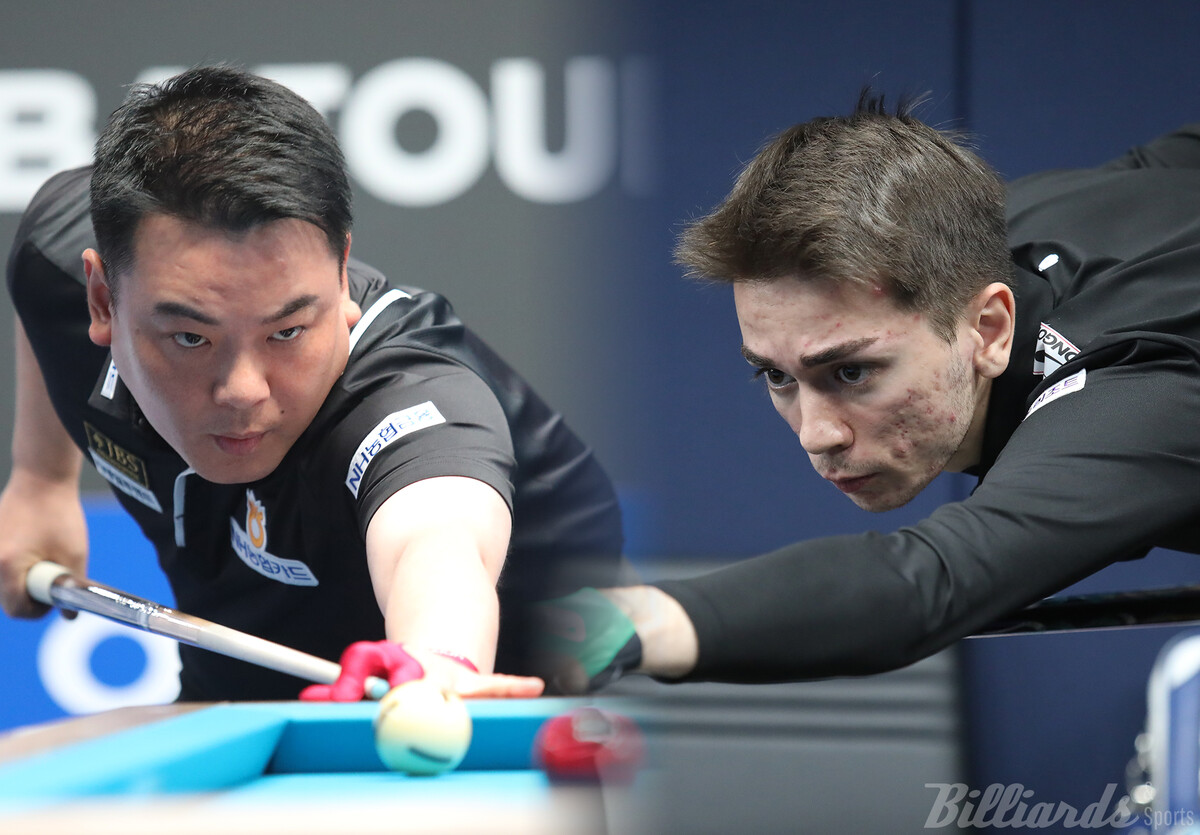 '프로당구 최강자' 조재호(NH농협카드·왼쪽)가 오는 4일 열리는 2차 투어 '하나카드 PBA 챔피언십' 64강에서 '튀르키예 신성' 부라크 하샤시(하이원리조트)의 도전을 받게 됐다.   사진=고양/이용휘 기자