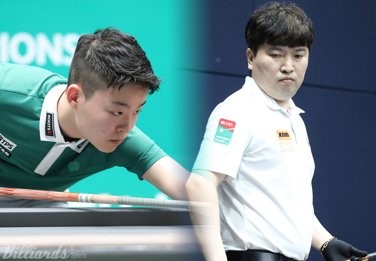 '드림투어 1위' 원호수(오른쪽)와 2위 김영원(왼쪽)이 2차 투어 '하나카드 PBA 챔피언십'에서 나란히 8강에 진출하며 돌풍을 이어가고 있다.  사진=고양/이용휘 기자