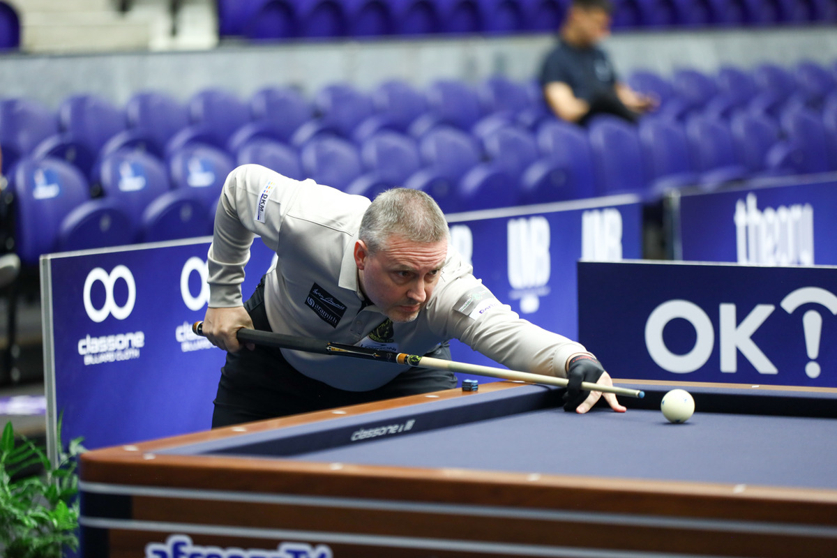 한국시간으로 지난 7일 포르투갈에서 시작된 '포르투 3쿠션 당구월드컵'에서 프레데리크 쿠드롱(벨기에)이 나홀로 활약을 펼치며 예선 1라운드를 가볍게 통과했다.  사진=SOOP 제공