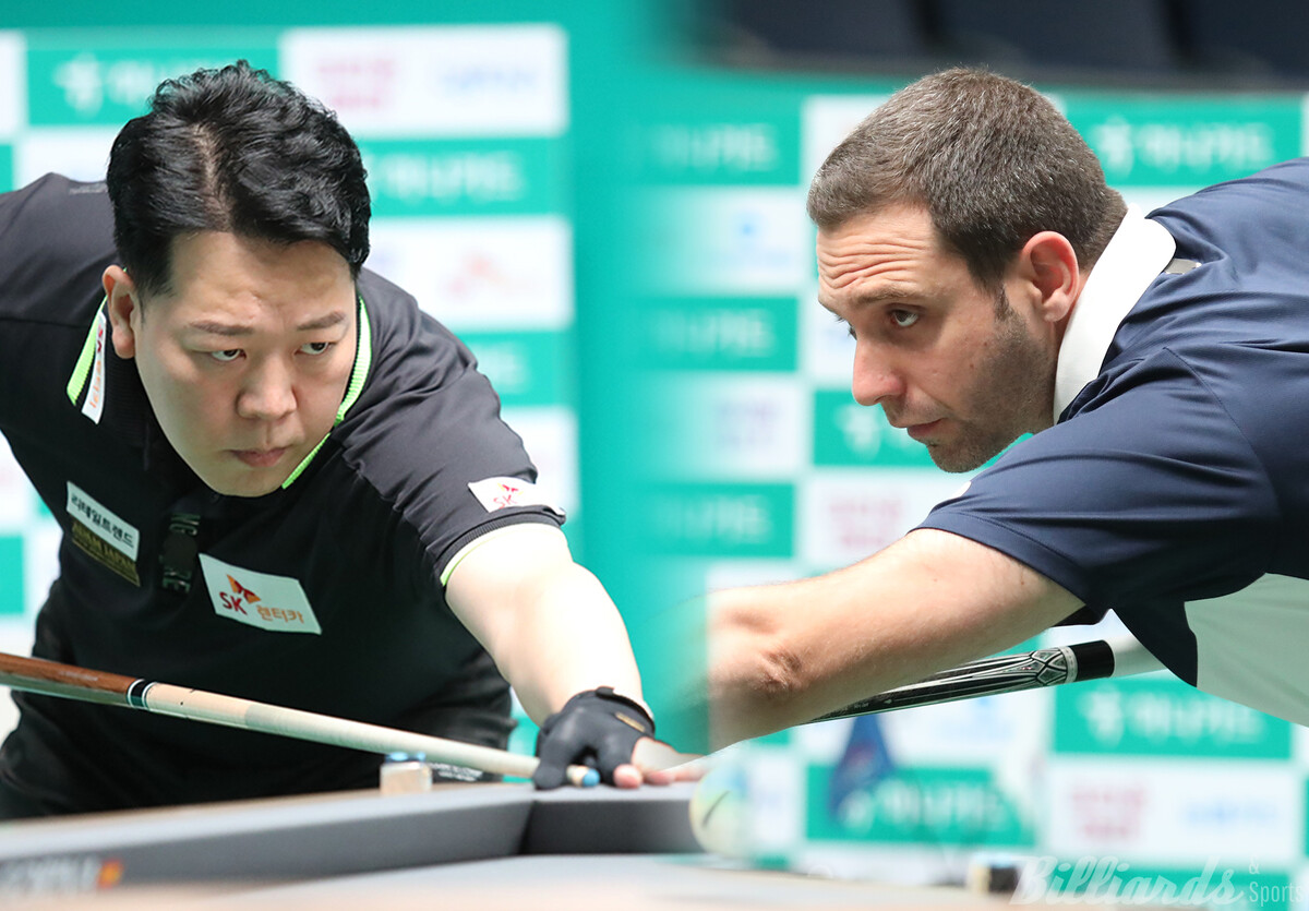 마르티네스를 상대로 2전 2승을 거두고 있는 '개막전 우승자' 강동궁(SK렌터카·왼쪽)과 3전 3승을 거둔 '디펜딩 챔피언' 하비에르 팔라손(휴온스·오른쪽).