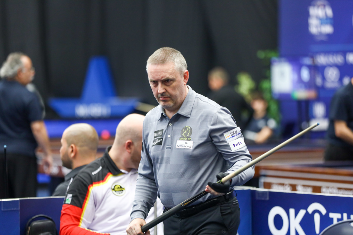 '포르투 3쿠션 당구월드컵' PQ에 진출한 프레데리크 쿠드롱(벨기에).  사진=SOOP 제공