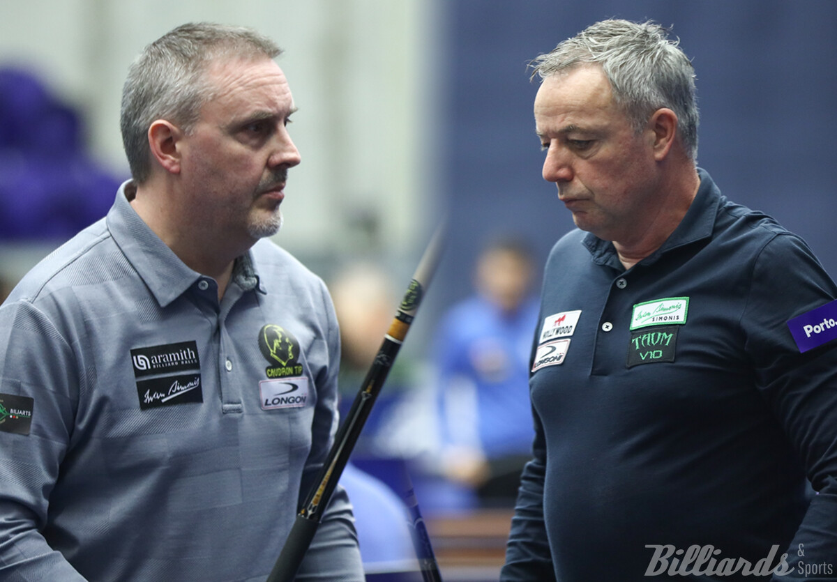 '돌아온 황제' 프레데리크 쿠드롱(벨기에·왼쪽)과 '세계 최강' 딕 야스퍼스(네덜란드·오른쪽)가 5년 7개월 만에 세기의 대결을 벌일 수 있을지 주목된다. 두 선수는 '포르투 3쿠션 당구월드컵' 8강에 나란히 진출, 준결승에 오를 경우 맞승부를 벌일 예정이다.  사진=SOOP 제공