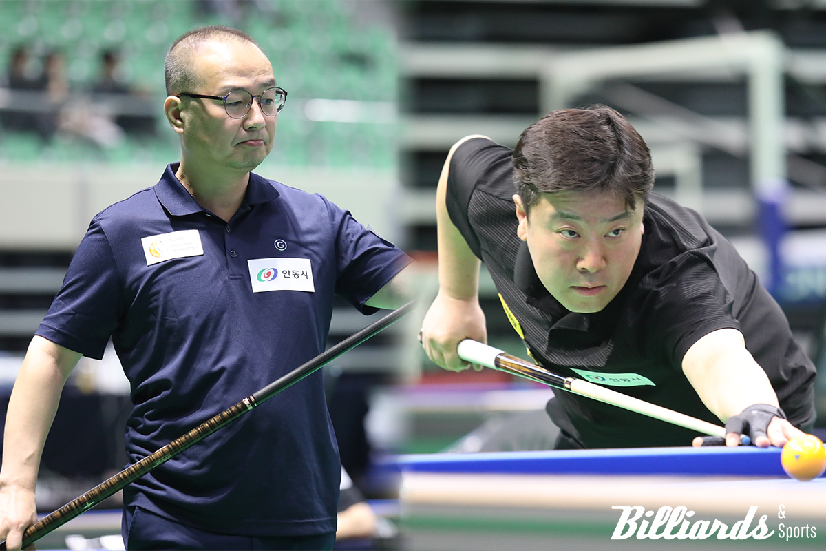 '2024 태백산배 전국3쿠션당구대회' 전문선수부 복식전에서 우승을 차지한 임형묵-조치연(경기). 사진=빌리어즈앤스포츠 DB
