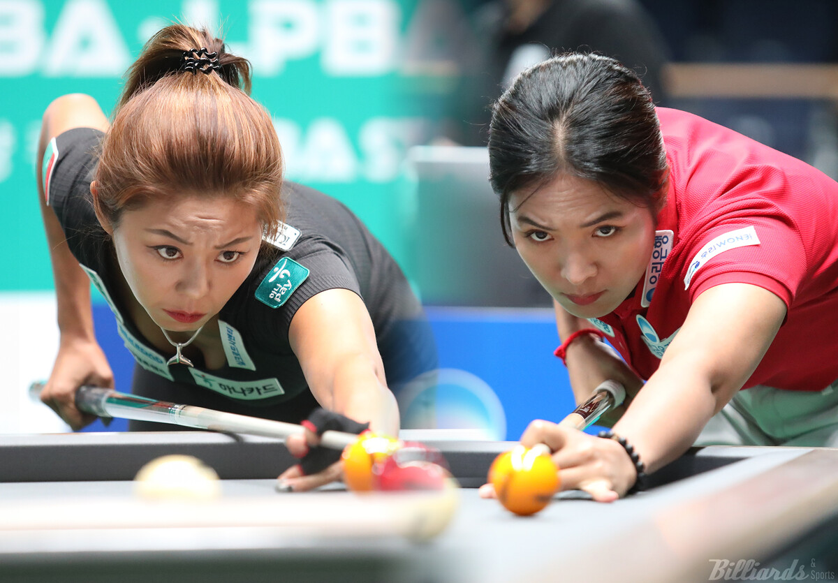 프로당구 첫 해외투어 '하노이 오픈'에서 LPBA 우승 타이틀을 노리는 '당구 여제' 김가영(하나카드·왼쪽)과 '캄보디아 당구 영웅' 스롱 피아비(우리금융캐피탈).  빌리어즈앤스포츠 DB
