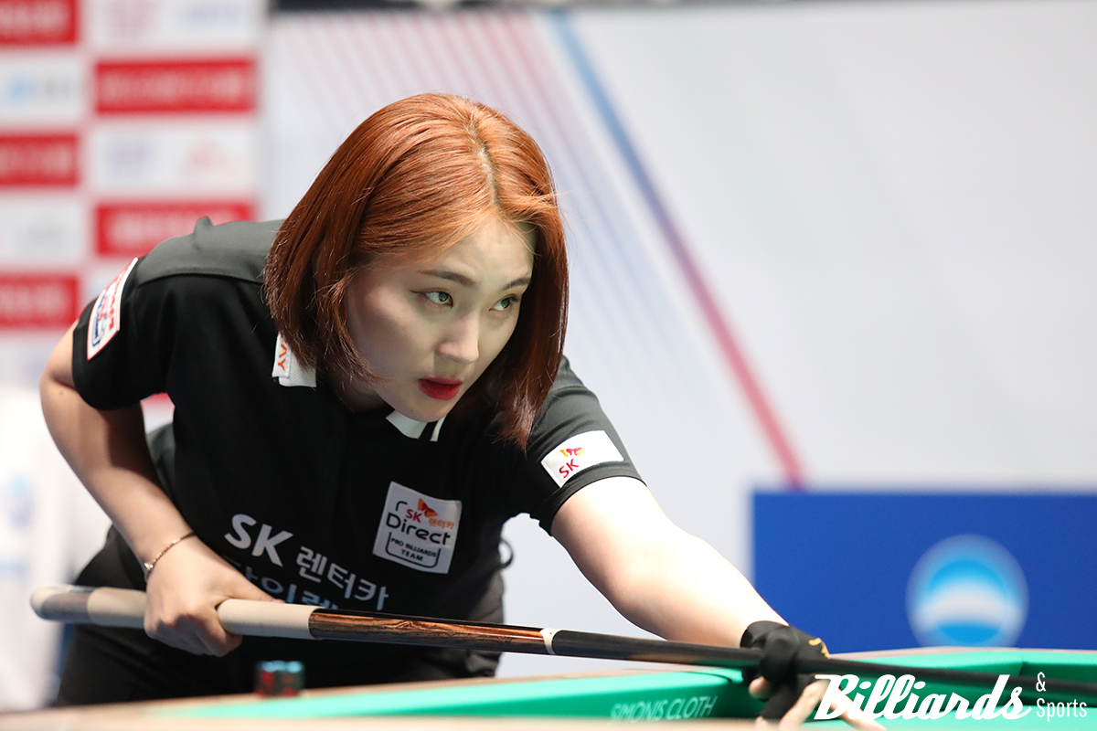 강지은이 팀 신입 멤버 조예은을 상대로 1점 차 승리를 거두고 32강에 올랐다. 사진=빌리어즈앤스포츠 DB