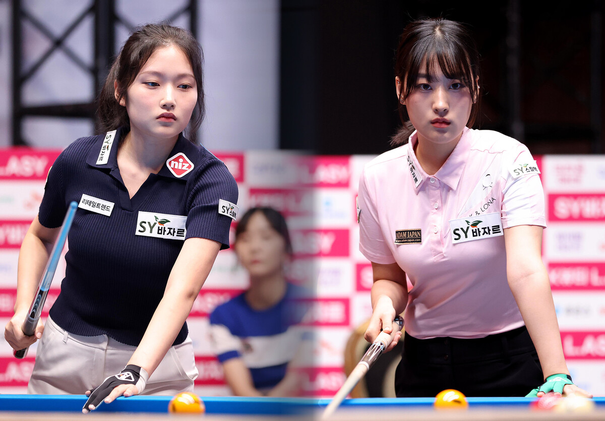 '바자르 자매' 한지은(왼쪽)과 장가연(오른쪽)이 '2024 LPBA 에스와이 바자르 하노이 오픈' 32강에서 희비가 교차됐다.  사진=PBA 제공