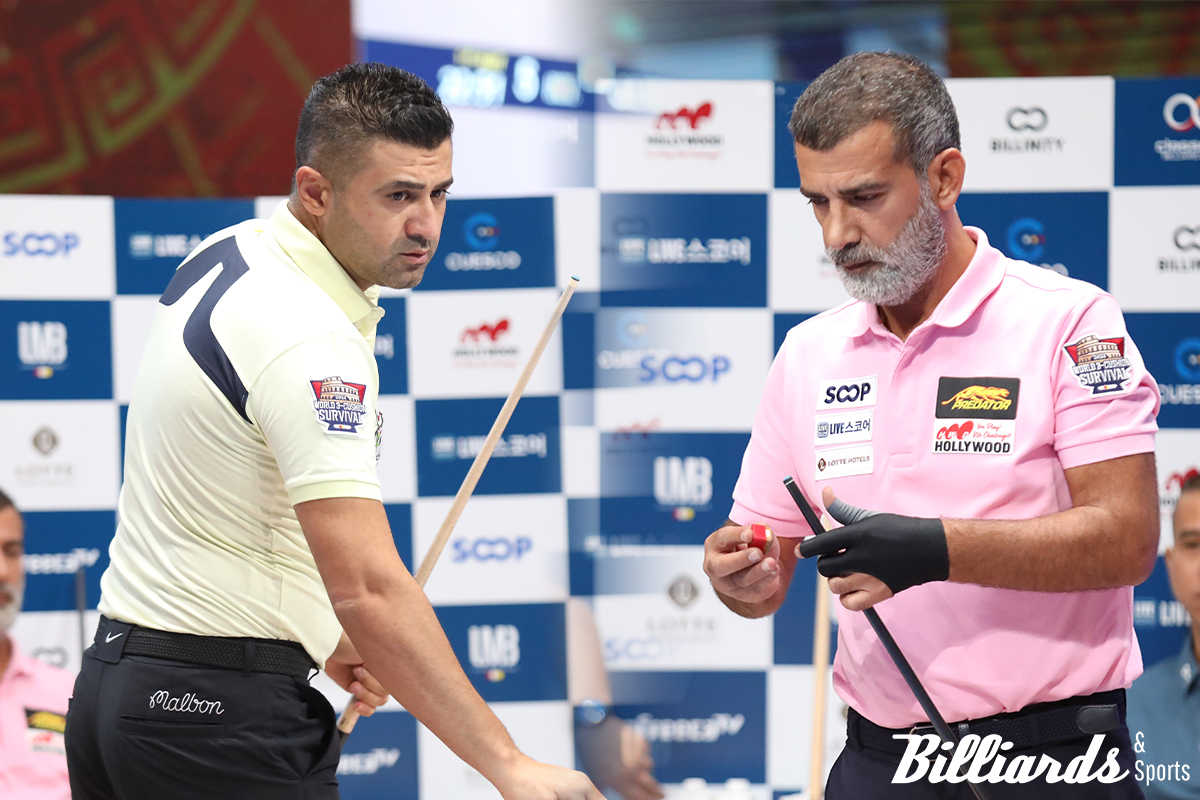 '2024 월드 3쿠션 서바이벌' 본선 2라운드에 나란히 오른 튀르키예의 톨가한 키라즈-타이푼 타슈데미르. 사진=잠실/이용휘 기자