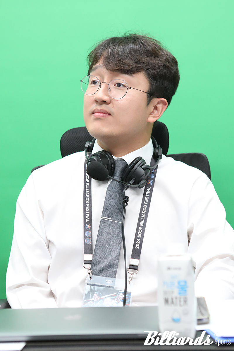 지난해 '월드 3쿠션 서바이벌' 해설에 이어 올해는 '수퍼리그 레이디스 나인볼' 캐스터로 활약한 김상엽 아나운서.