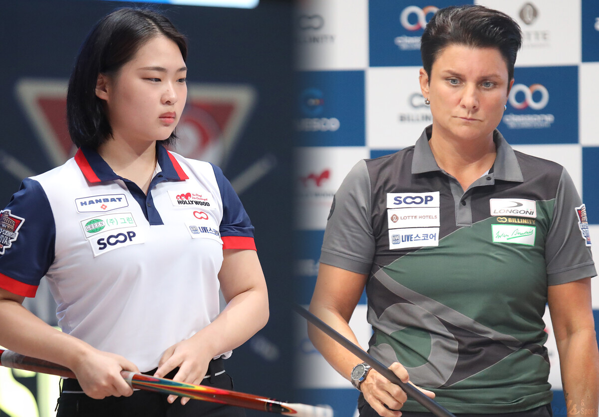 한국의 여자 3쿠션 '세계랭킹 1위' 김하은(왼쪽)과 세계챔피언 탈환을 노리는 '세계 2위' 테레사 클롬펜하우어(오른쪽)의 대결도 관심이 집중된다. 