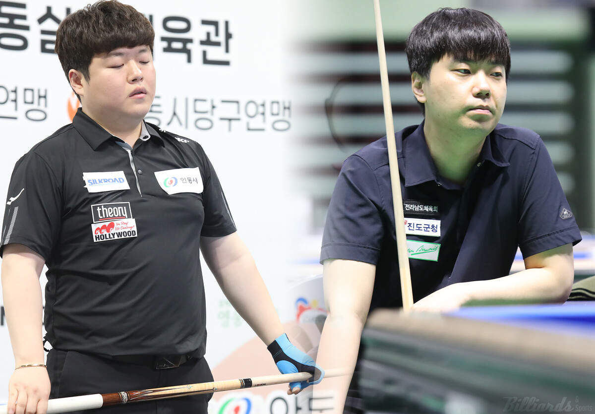 '얄궂은 운명' 조명우(왼쪽)와 김행직(오른쪽)이 최근 국내외 대회를 나란히 우승했다가 이번 '경남고성군수배'에서는 하위 라운드에서 동시에 탈락했다.  빌리어즈앤스포츠DB