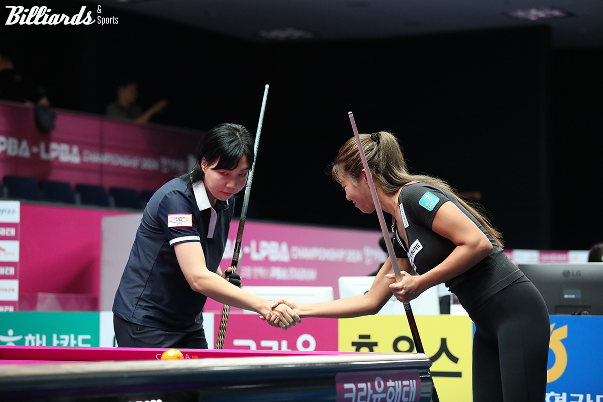 김가영 대 최지선의 32강전 뱅킹.