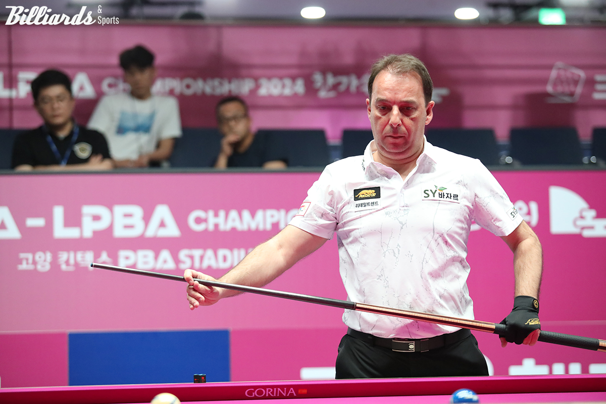 '부활한 사대천왕' 다니엘 산체스(에스와이)가 4차 투어 첫 경기에서 최악의 패배를 당하며 아쉽게 큐를 접었다.  사진=고양/이용휘 기자