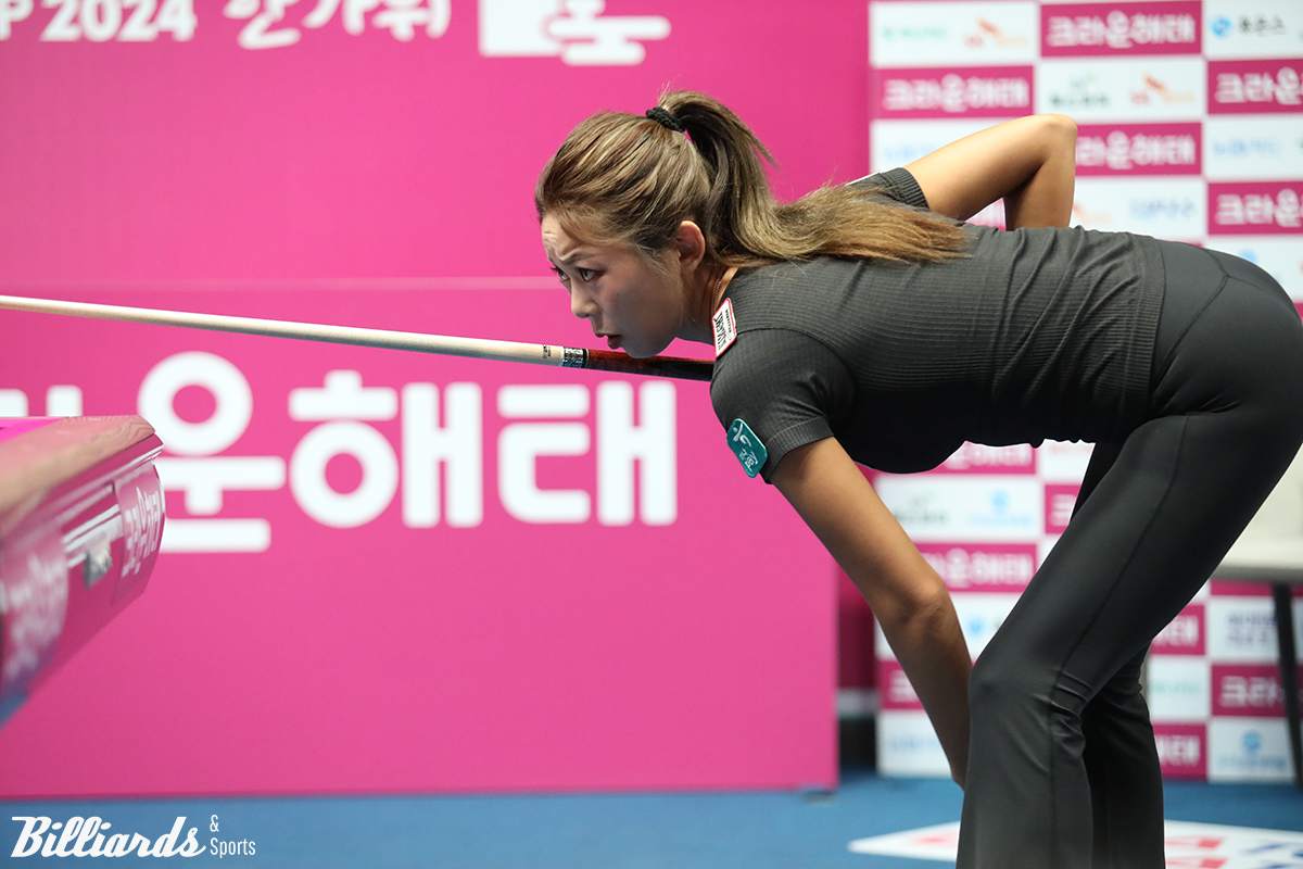 '당구 여제' 김가영(하나카드)이 4차 투어 '크라운해태 LPBA 챔피언십 2024 한가위' 16강전에서 지난 월드챔피언십 결승 상대였던 김보미(NH농협카드)와 진검승부를 벌여 세트스코어 3-2로 신승을 거두고 8강에 진출했다.  사진=고양/이용휘 기자