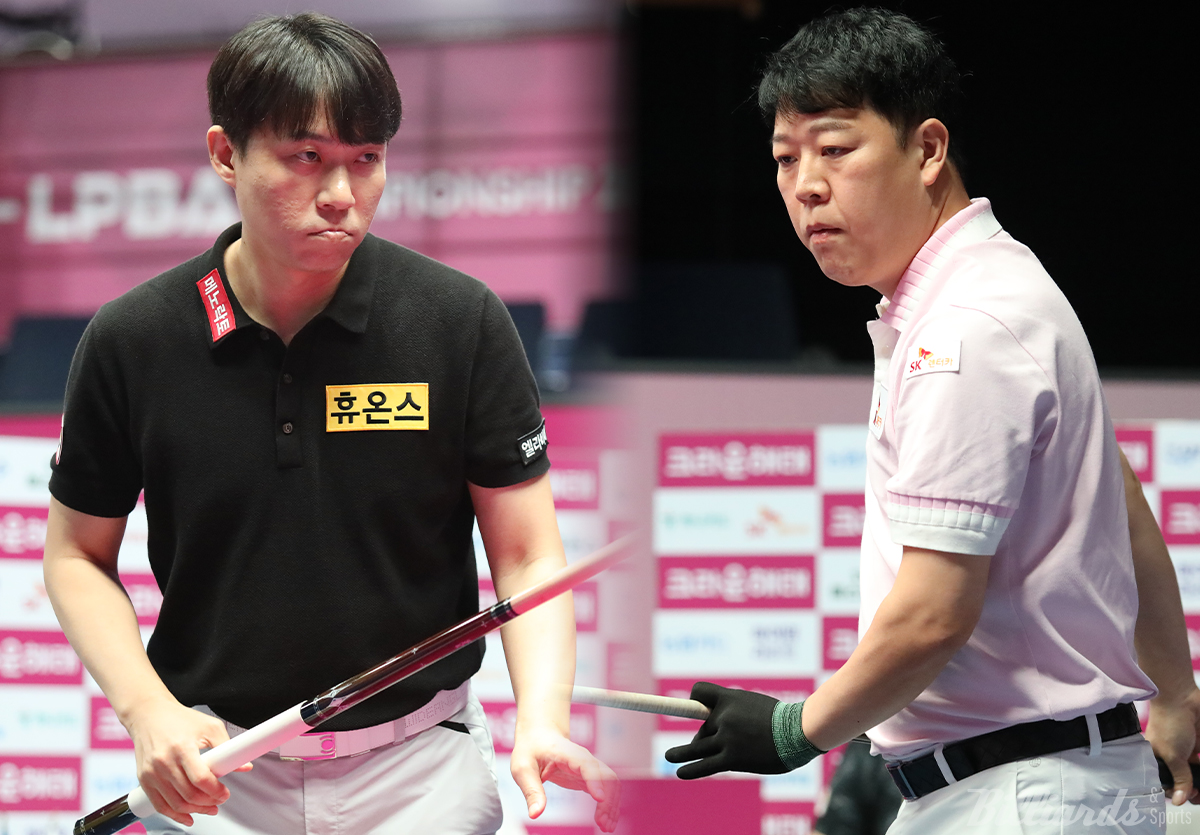 최성원(왼쪽)과 강동궁(오른쪽)이 승부치기 끝에 신승을 거두고 4차 투어 32강에 진출했다.  사진=고양/이용휘 기자