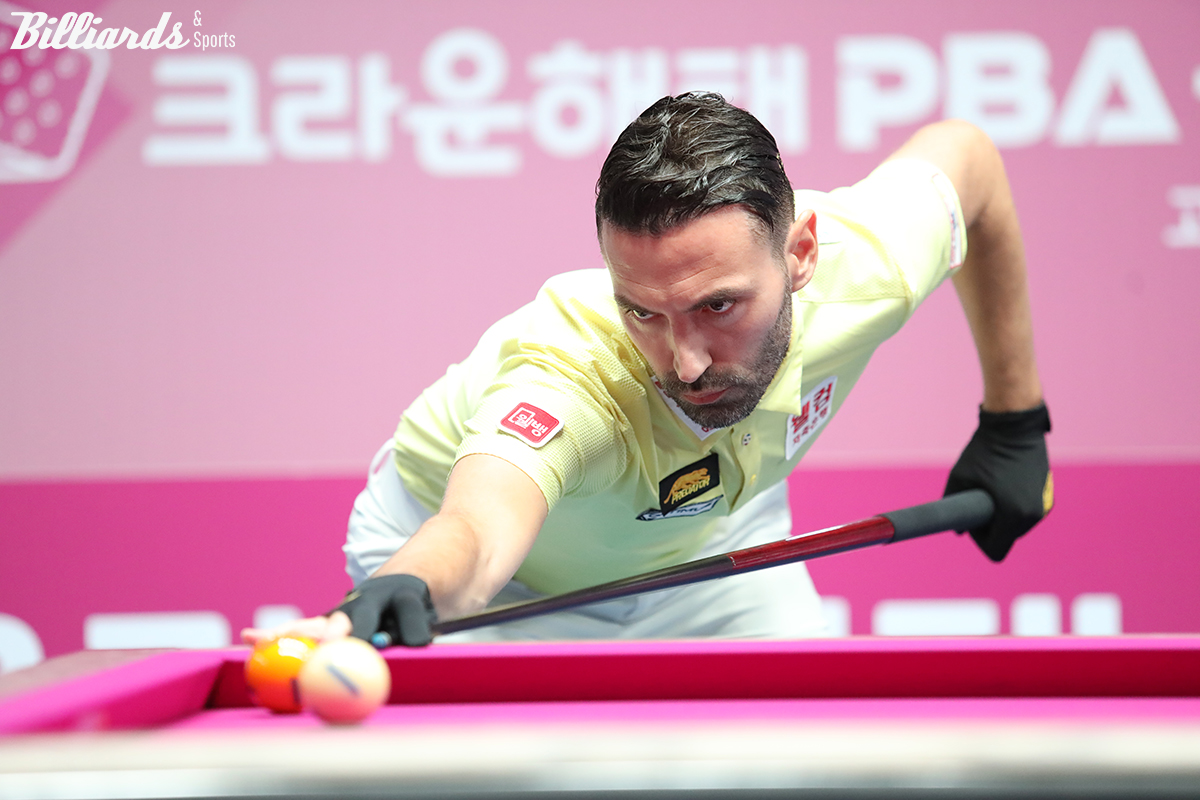 '퍼펙트큐 15점'을 성공한 필리포스 카시도코스타스(웰컴저축은행)가 한국의 이영훈1에게 세트스코어 2-3으로 패해 탈락했다.  사진=고양/이용휘 기자