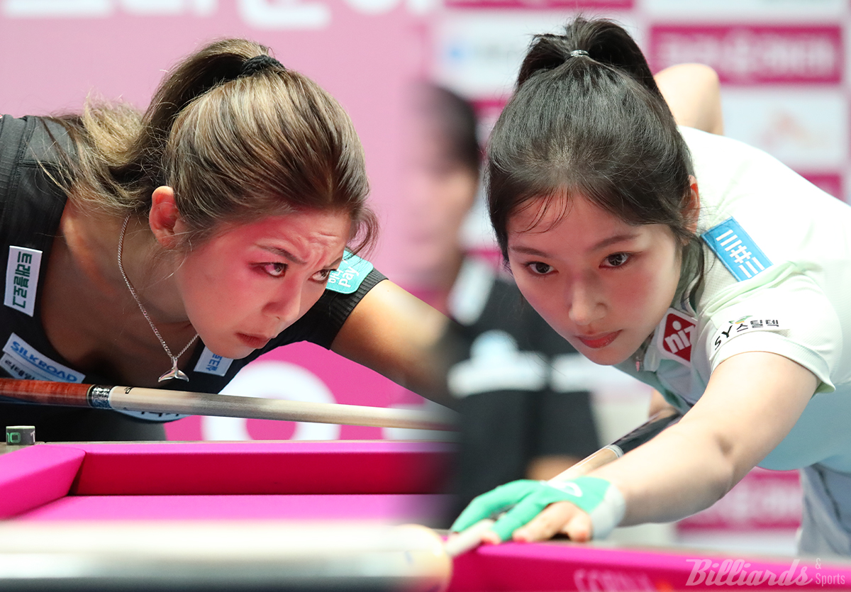 '당구 여제' 김가영(왼쪽)과 '바자르 여왕' 한지은(오른쪽)이 4차 투어 결승에서 만났다.  사진=고양/이용휘 기자