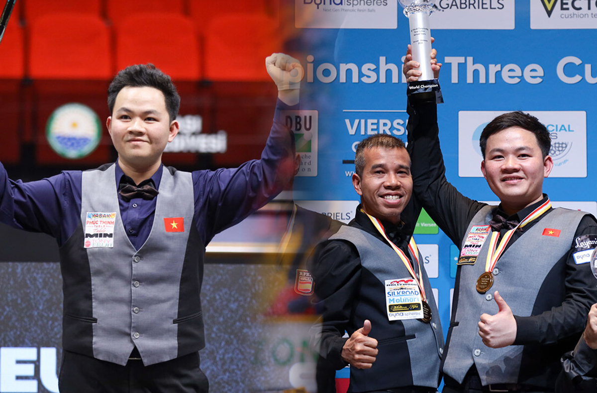 현 3쿠션 세계챔피언 바오프엉빈(세계 3위·왼쪽)과 세계랭킹 2위 쩐뀌엣찌엔(오른쪽)은 최근 두 차례 열린 3쿠션 세계선수권 개인전과 팀전을 우승했다.  사진=SOOP 제공