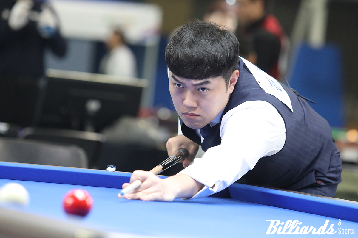 김준태가 조명우를 꺾고 전국체육대회 당구종목 캐롬 1쿠션 부문 금메달을 획득했다. 사진=빌리어즈앤스포츠 DB