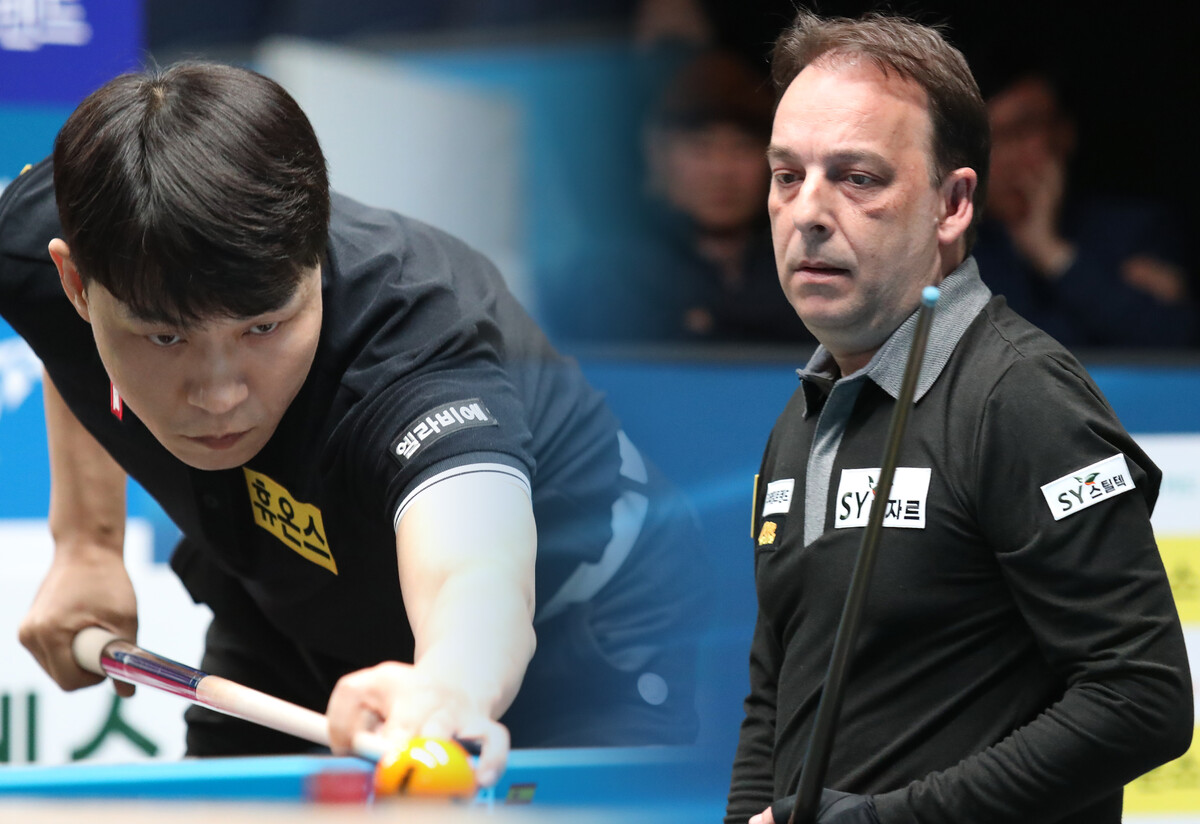 최성원(왼쪽)과 다니엘 산체스(오른쪽)가 6차 투어 128강에서 승부치기 끝에 어렵게 살아남았다.  사진=고양/이용휘 기자