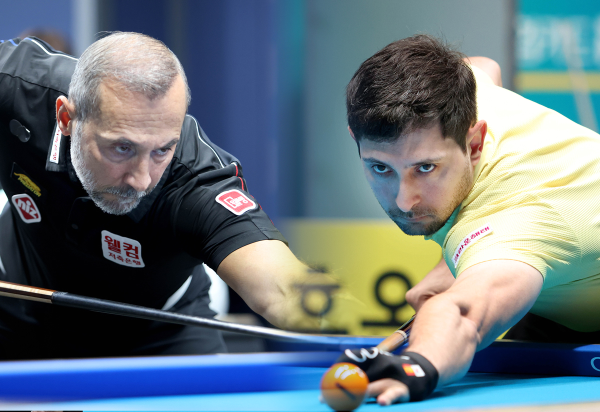 세미 사이그너(웰컴저축은행)와 다비드 마르티네스(크라운해태)가 9일 저녁 7시 30분에 벌어지는 16강전에서 첫 맞대결을 벌인다.  사진=PBA 제공