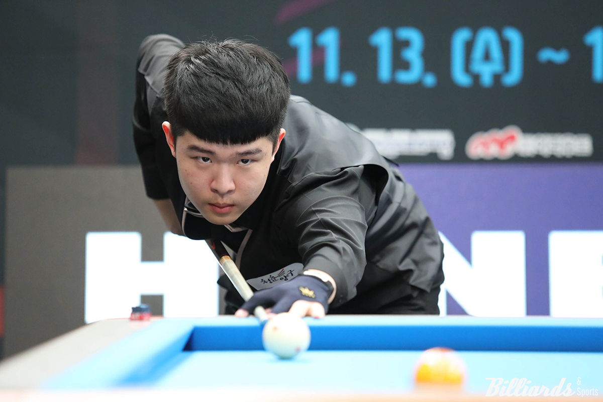 '2008년생 돌풍' 김도현(16)이 '제19회 대한체육회장배 2024 전국당구대회'에서 이변을 연출하며 8강에 진출했다.  사진=양구/이용휘 기자