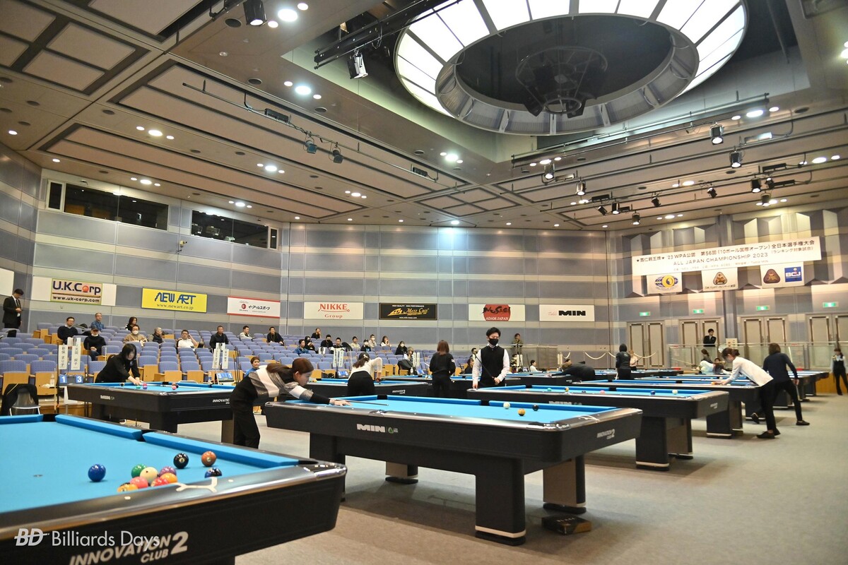 2023년 전일본선수권대회 전경. 이번 대회 역시 작년에 이어 한국의 민테이블이 공식테이블로 사용된다. 사진=JPBA 제공