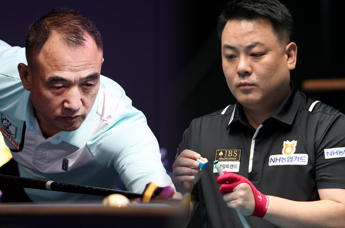 조재호(오른쪽)가 이승진에게 세트스코어 2-3으로 져 아쉽게 16강 진출에 실패했다.  사진=PBA 제공