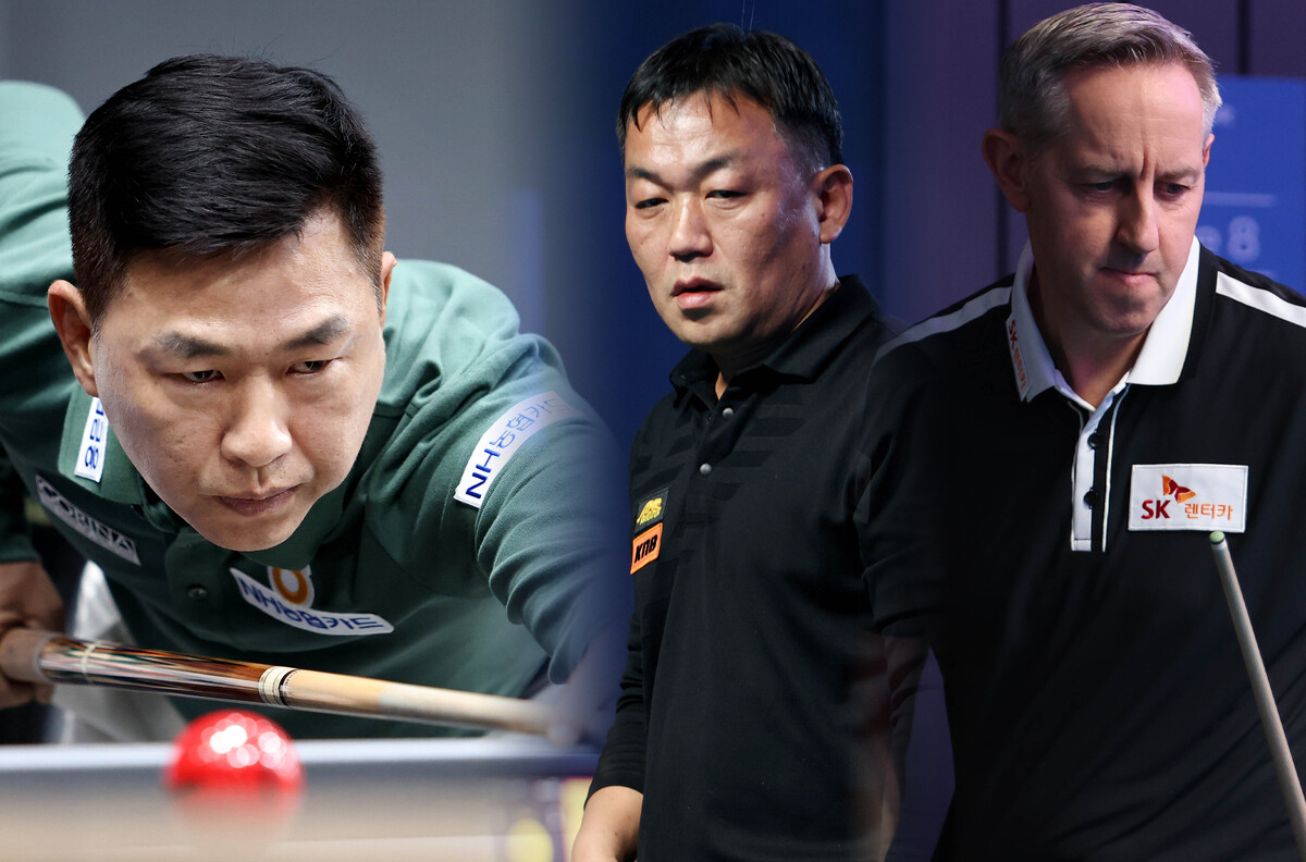 '베트남 광풍' 마민껌(NH농협카드)이 '해설위원 돌풍' 김현석(가운데)을 꺾고 16강에 올라가 '악연' 에디 레펀스(SK렌터카)와 진검승부를 벌인다.  사진=PBA 제공