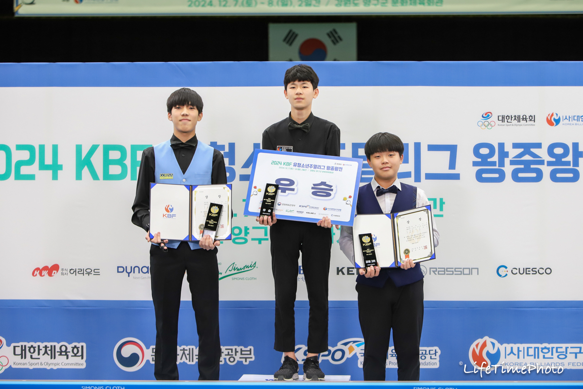 캐롬 3쿠션 중등부 입상자들.