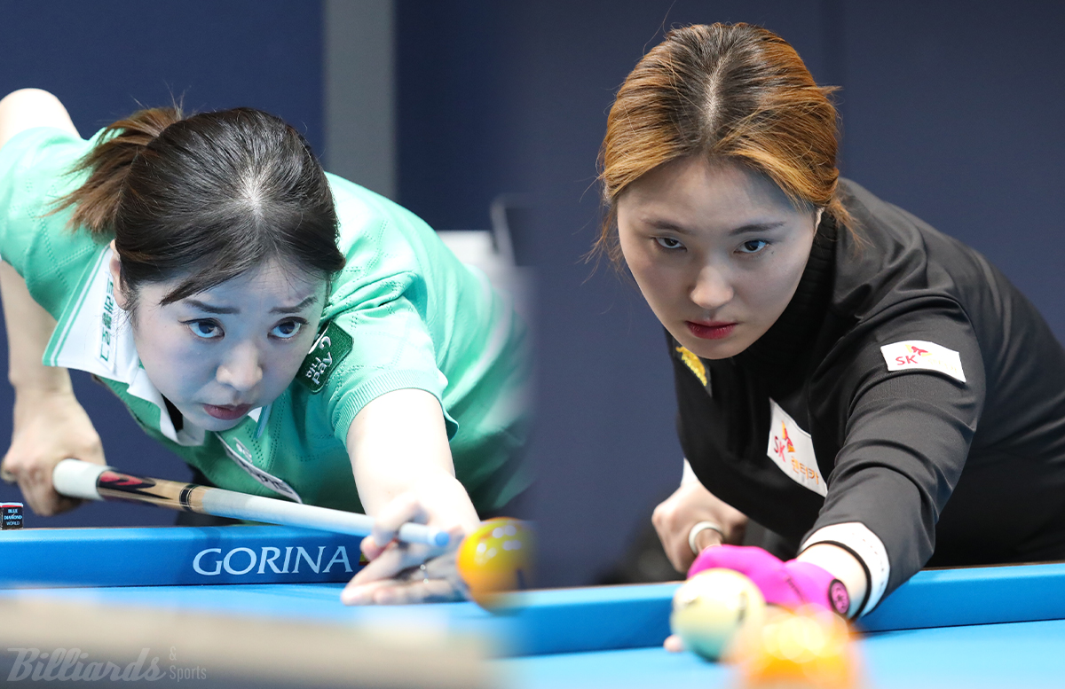 이번 시즌 개막전 8강에서 맞붙었던 사카이 아야코(하나카드)와 강지은(SK렌터카)이 마지막 정규투어 16강전에서 다시 승부를 벌인다.  사진=고양/이용휘 기자