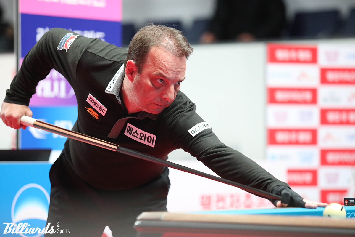 '3쿠션 사대천왕' 다니엘 산체스(에스와이)가 '웰컴저축은행 PBA 챔피언십' 32강에서 패하며 PBA 투어 두 번째 정규투어를 아쉽게 마쳤다.  사진=고양/이용휘 기자