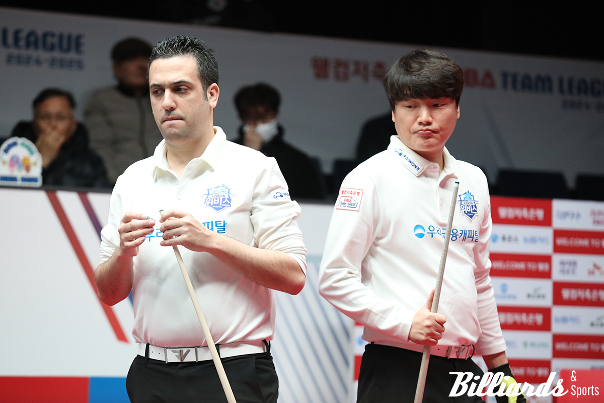 1세트를 차지한 우리금융캐피탈의 강민구-다비드 사파타