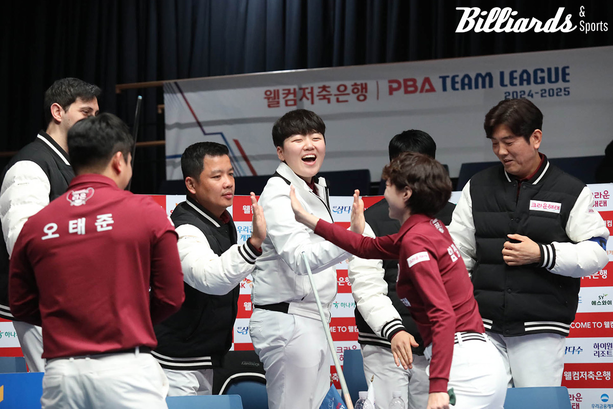 크라운해태의 임정숙은 오태준과 함께 4세트까지 승리하며 세트스코어 3-1로 우리금융캐피탈을 따돌렸다.