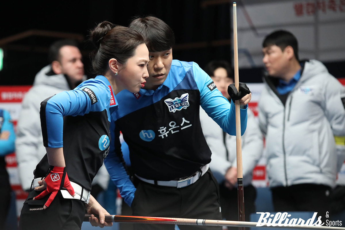 휴온스가 1시간 10분 만에 에스와이를 4-0으로 꺾었다. 마지막 4세트 혼합복식에 나선 최성원-차유림(휴온스). 사진=고양/이용휘 기자