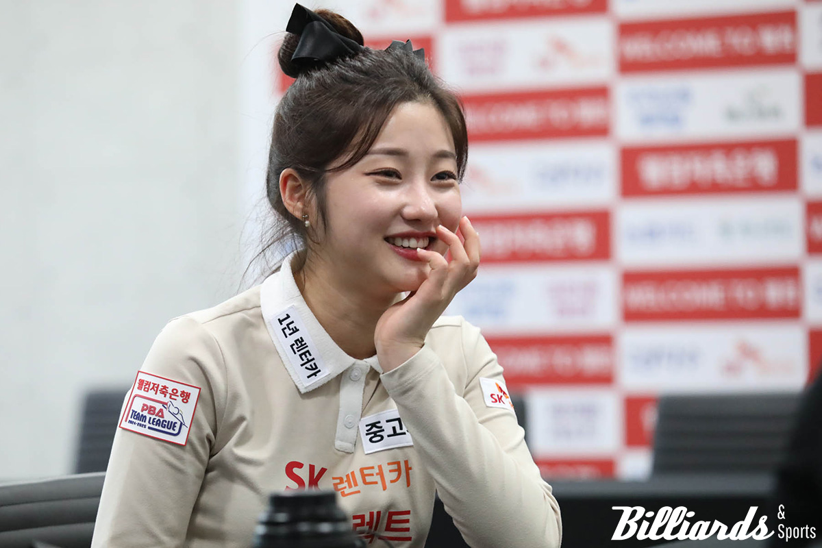 조예은(SK렌터카)이 5라운드 종료 후 PBA 팀리그 첫 시즌을 보낸 소감을 말하고 있다. 사진=고양/이용휘 기자