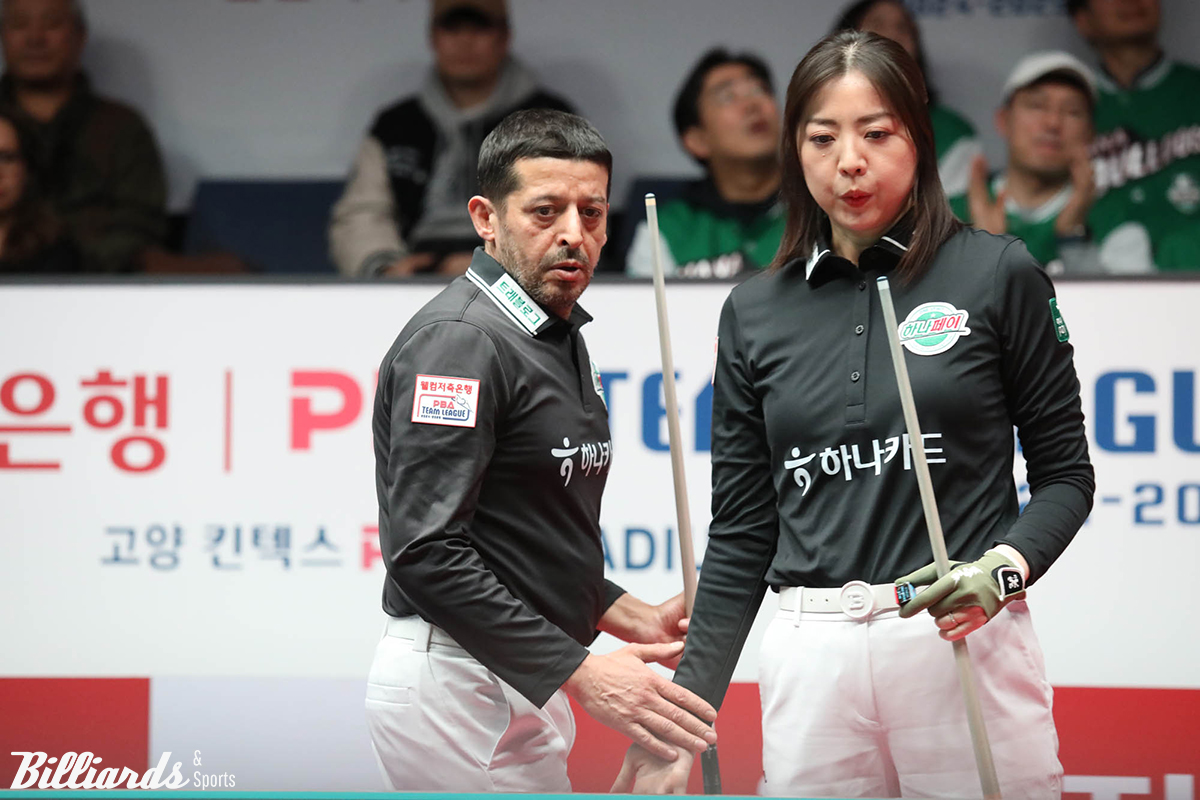 하나카드가 배수의 진을 친 플레이오프 3차전에서 세트오더에 변경을 줘 반전을 노리고 있다. 4세트 혼합복식에 출전하는 하나카드의 혼합복식팀 무라트 나지 초클루(왼쪽)-사카이 아야코.  사진=이용휘 기자