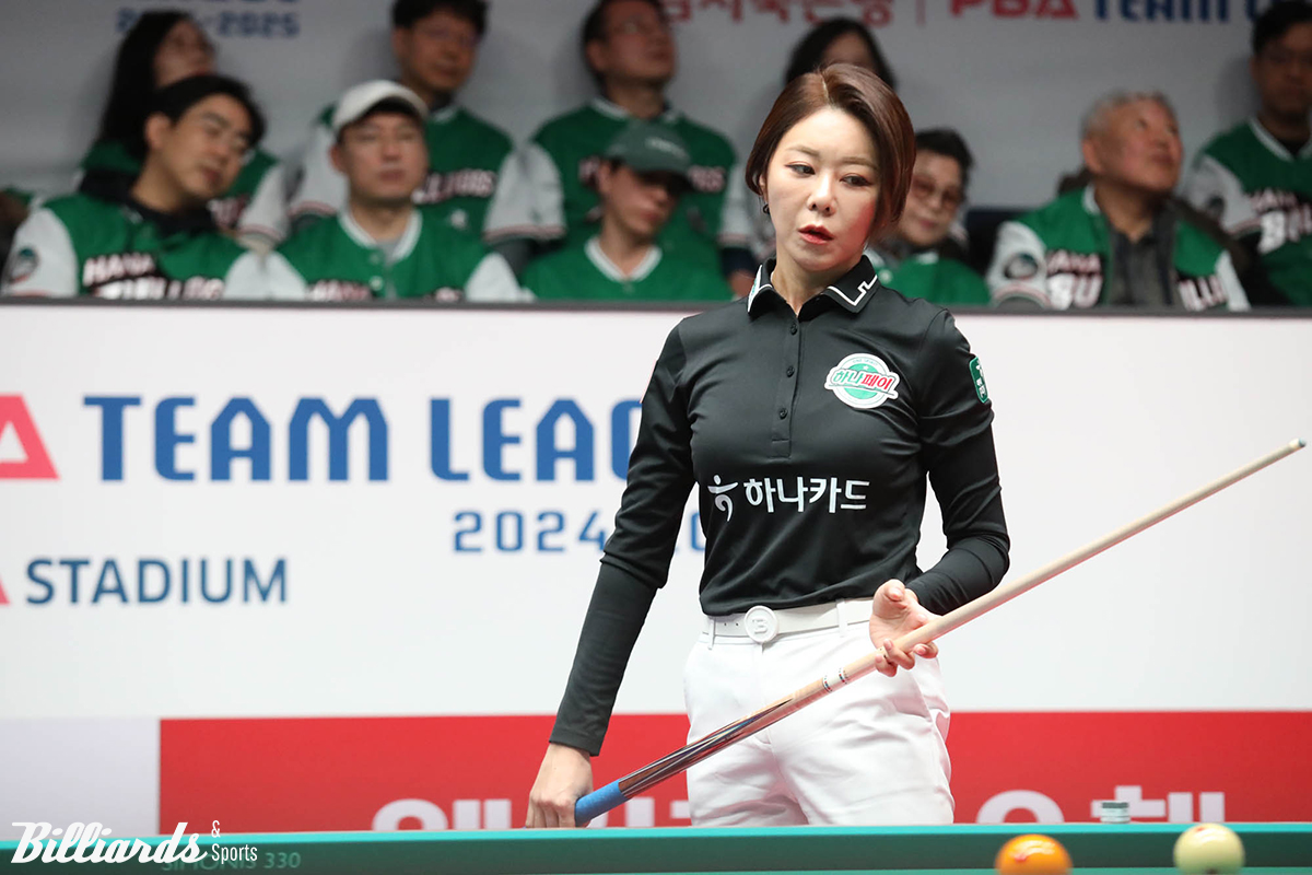 김가영은 2세트와 6세트에서 다시 한번 스롱 피아비(캄보디아)와 승부를 벌인다.