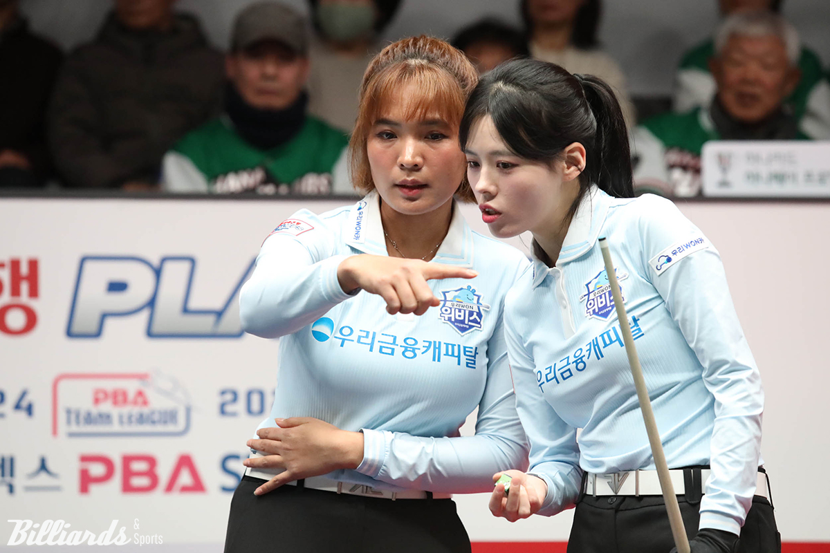 2세트 여자복식에서 2점 차로 아깝게 패한 우리금융캐피탈 스롱-서한솔.