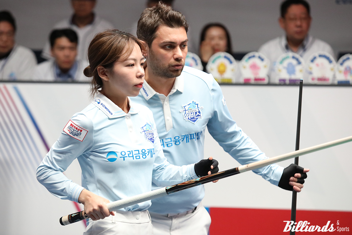 조건휘-히다에게 파이널 1차전을 패한 우리금융캐피탈의 잔 차파크(튀르키예)-김민영은 2차전에서 강동궁-히다와 승부를 벌인다.