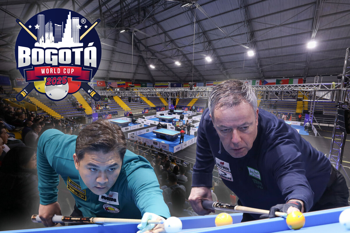 지난 시즌 '시즌 챔피언' 딕 야스퍼스(네덜란드)가 올해 첫 대회인 '보고타 3쿠션 당구월드컵' 준결승에 진출하며 시즌 첫 우승타이틀을 정조준했다.  사진=빌리어즈앤스포츠 그래픽, SOOP 제공