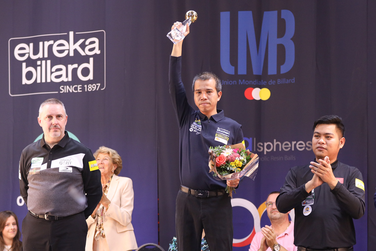 베겔 당구월드컵에서 쿠드롱을 결승에서 꺾고 우승한 쩐뀌엣찌엔. SOOP 제공