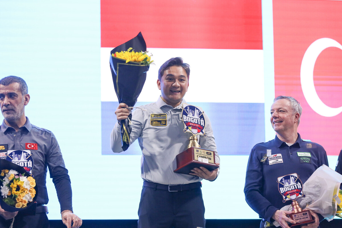 이번 보고타 당구월드컵 준결승에서 딕 야스퍼스(네덜란드)를 꺾고 결승에 올라가 우승을 차지한 쩐타인룩. SOOP 제공