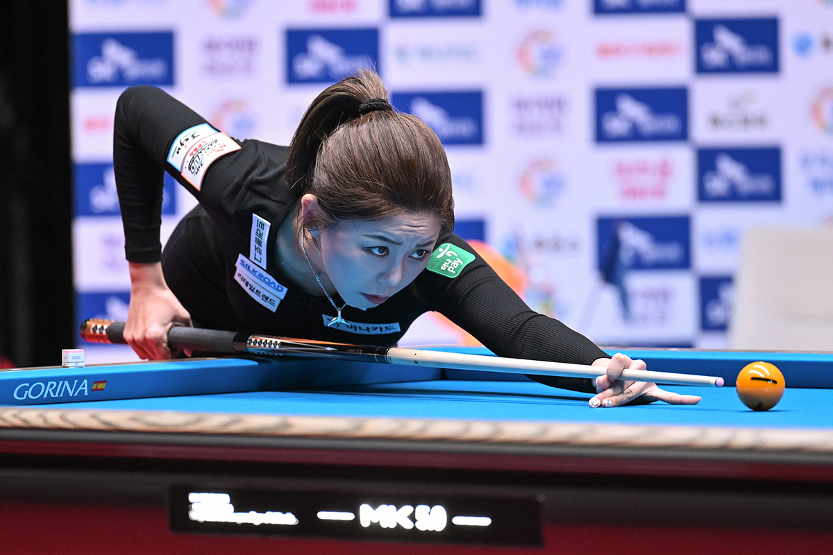 김가영(하나카드)이 두 경기 만에 조별리그를 통과하고, 38경기 연속 승리와 함께 5번째 월드챔피언십 16강 진출을 달성했다.  사진=PBA 제공