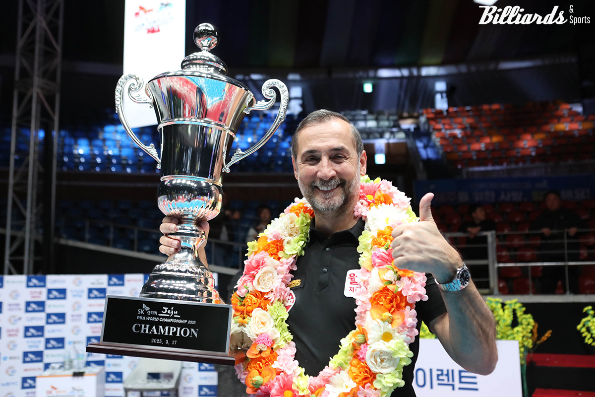 1964년생인 61세의 노장 세미 사이그너(웰컴저축은행)가 PBA 월드챔피언십을 우승하며 역대 최고령 우승 기록을 세웠다.  사진=제주/이용휘 기자