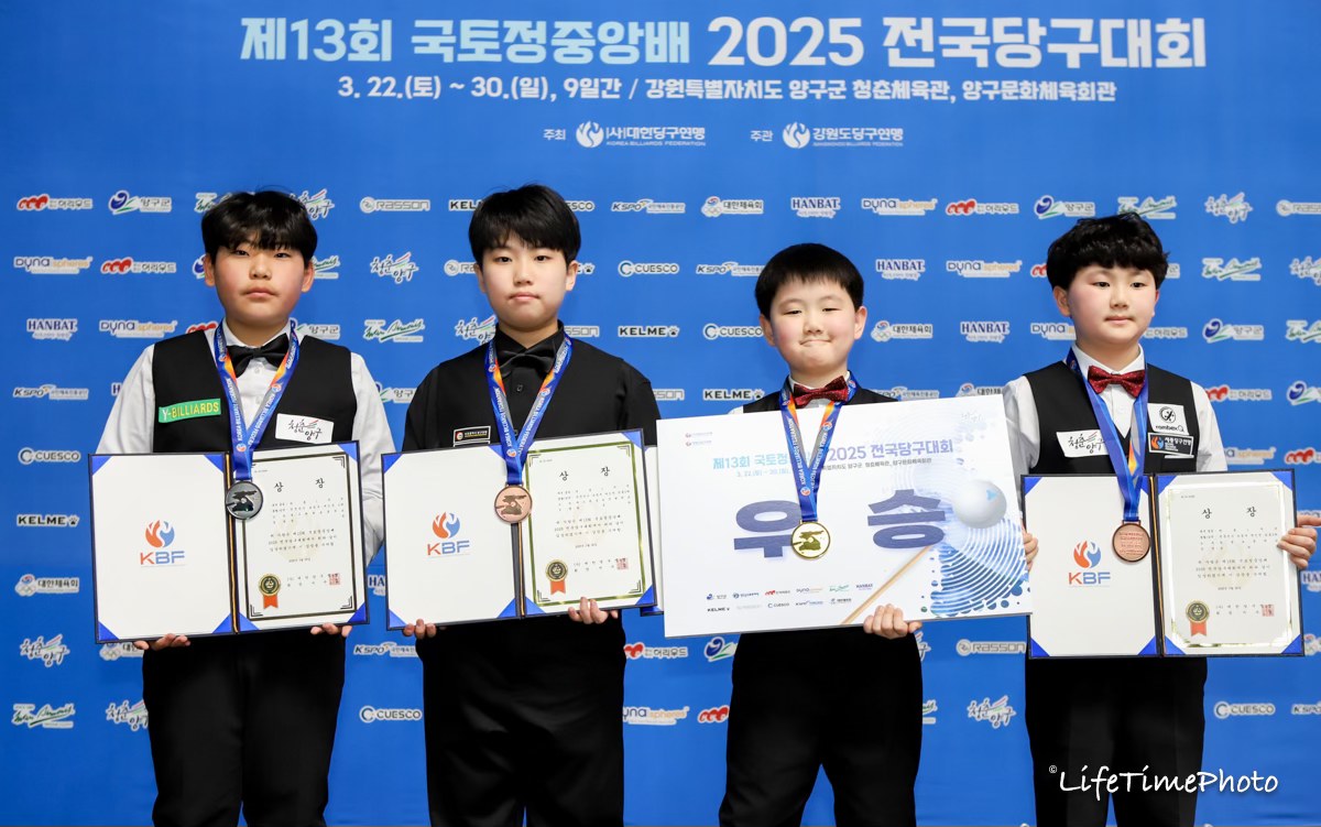 캐롬 1쿠션 초등부 입상자들.