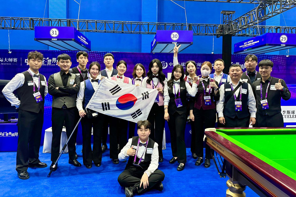5일부터 중국 청두에서 열린 '조이컵 제13회 헤이볼마스터스 그랜드파이널'에 출전한 한국 선수단. 사진=대한당구연맹 허해용 부회장 SNS