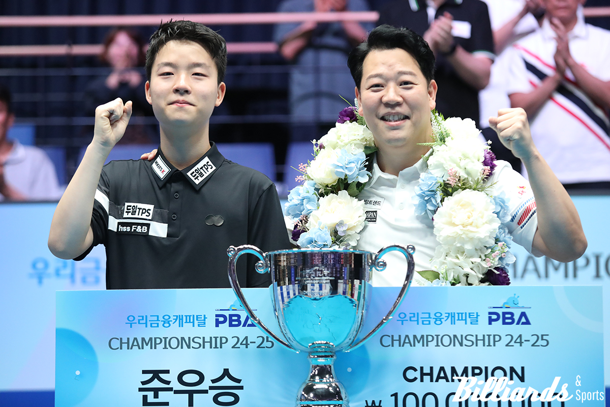지난 시즌 개막전으로 열린 '우리금융캐피탈 챔피언십'에서 우승과 준우승을 차지한 강동궁(우), 김영원(좌). 사진=빌리어즈앤스포츠 DB