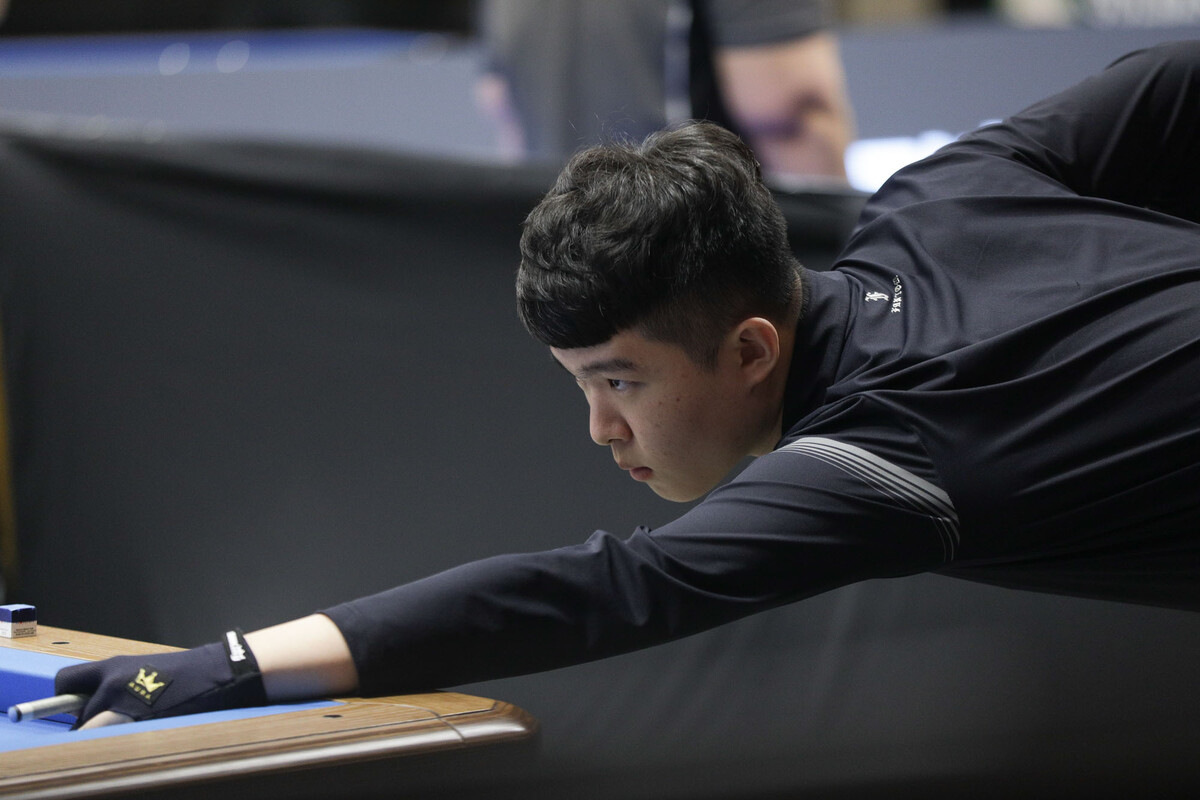 한국시간 12일 새벽에 끝난 '앙카라 3쿠션 당구월드컵' 예선 3라운드에서 김도현(상동고부설방통고)이 최종예선 진출에 아깝게 실패했다.  사진=SOOP 제공