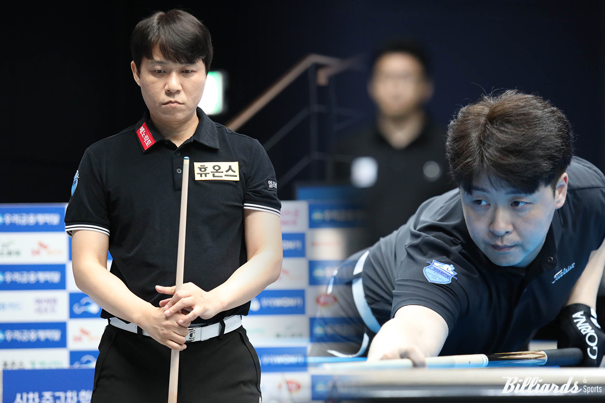 한국 톱랭커 중 16강에 유일하게 올라온 최성원(휴온스・왼쪽)이 21일 열린 16강전에서 김남수(오른쪽)에게 세트스코어 2-3으로 져8강 진출에 실패했다.  사진=고양/이용휘 기자 