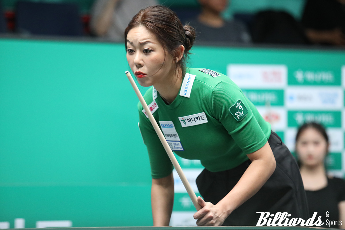 김채연과 64강 대결 중인 김가영. 사진=고양/이용휘 기자